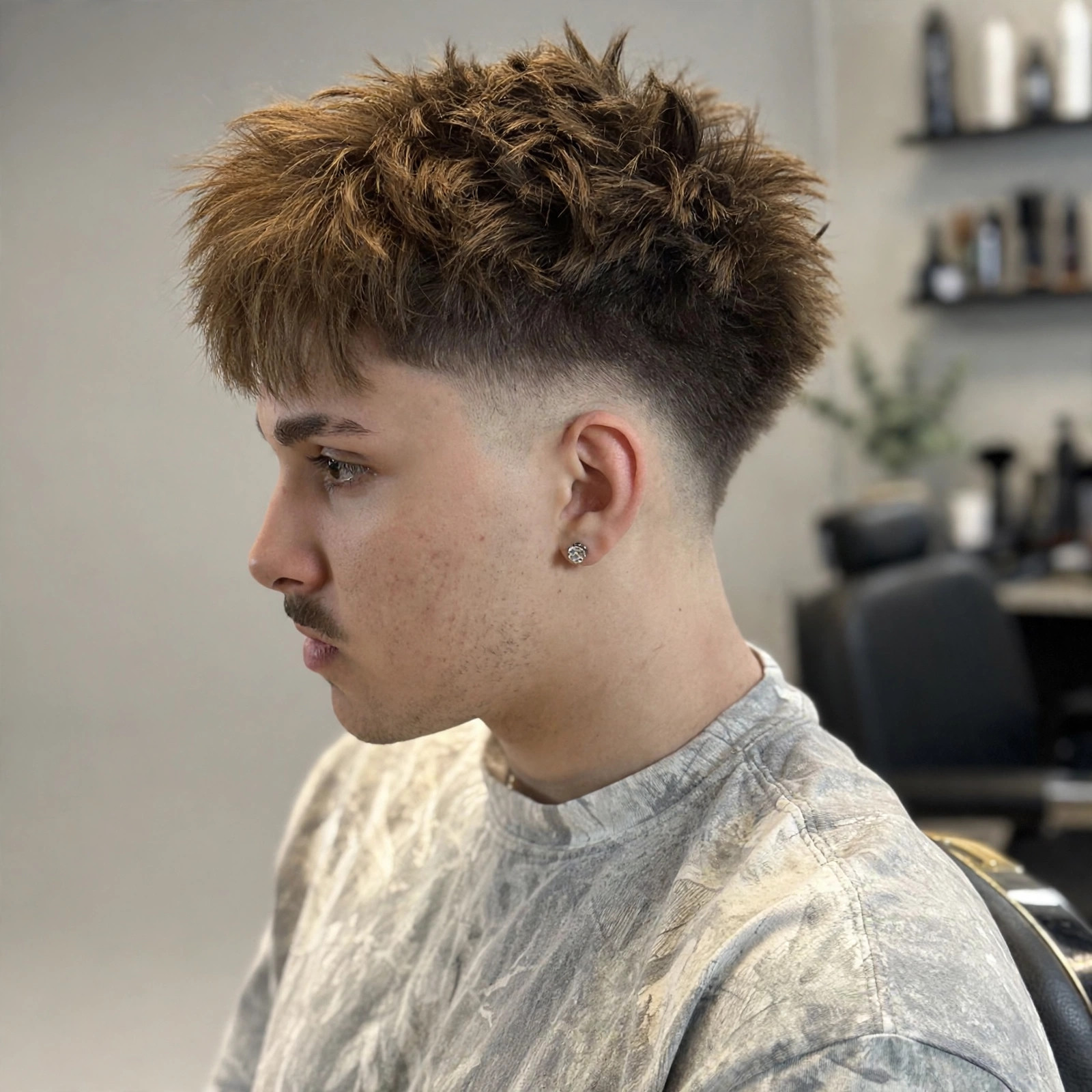 Skin fade with textured top, cut at K8 Fades
